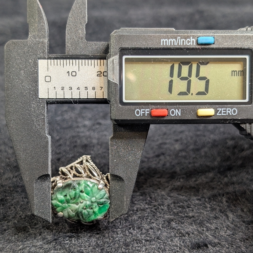 Sterling & Carved Jade Vintage Cocktail Ring 8 - Chunky Statement Silver Jewelry - Picture 14 of 14